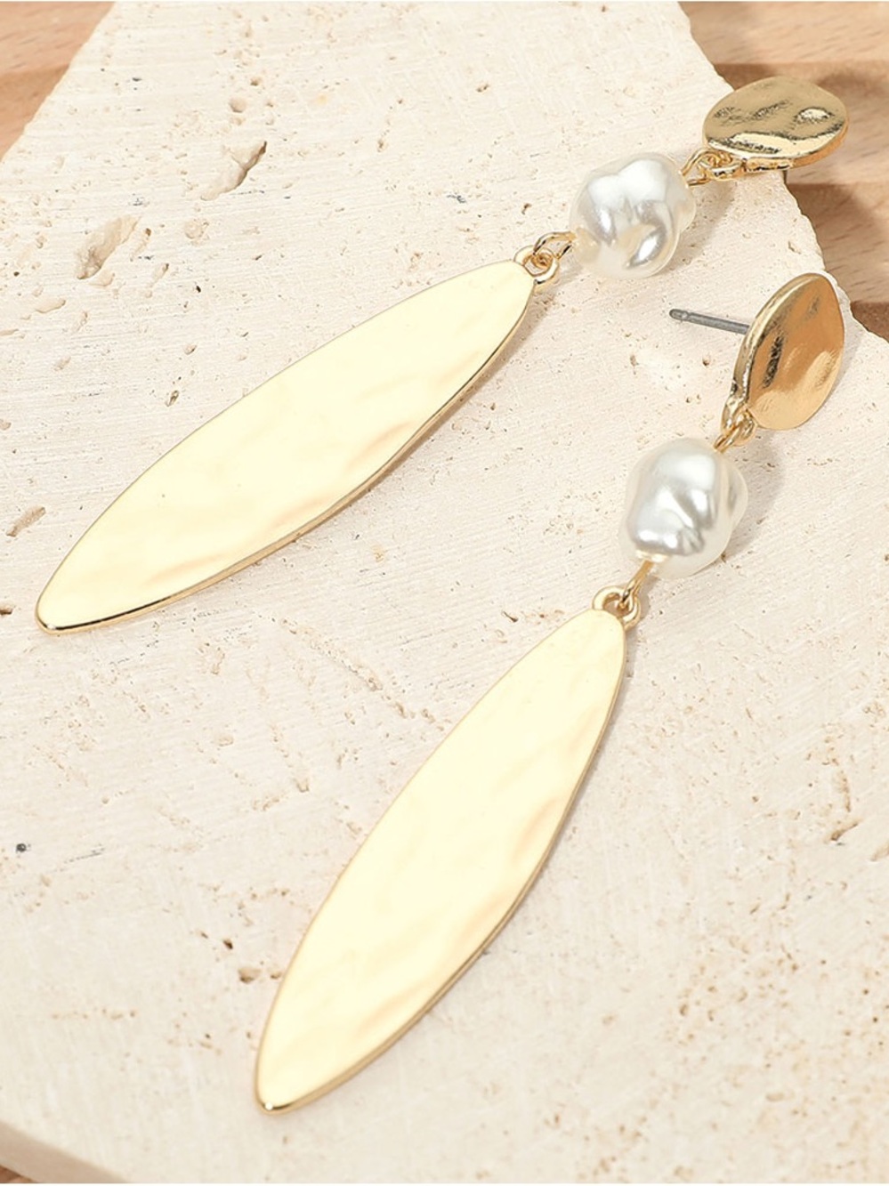 Gold Drop Earrings with Pearl Accent - Women Jewelry